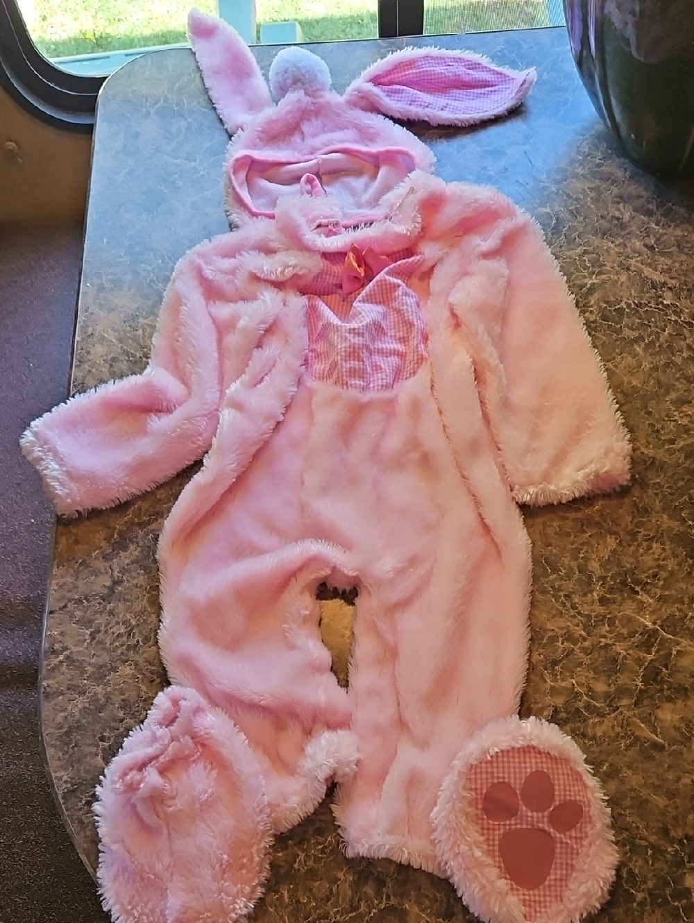 Pink Bunny Plush One-Piece for Kids - Cozy Hooded Romper